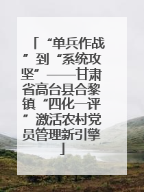 “单兵作战”到“系统攻坚”——甘肃省高台县合黎镇“四化一评”激活农村党员管理新引擎